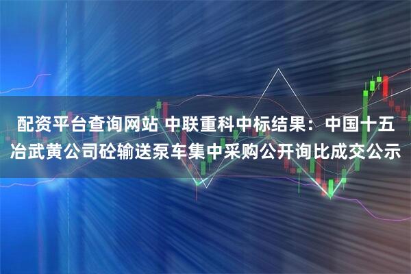 配资平台查询网站 中联重科中标结果：中国十五冶武黄公司砼输送泵车集中采购公开询比成交公示